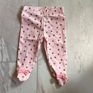Light pink polka dots footed pants with bows for baby girl Size 0-3mo